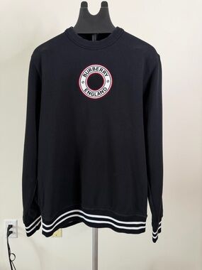 Burberry Black Crewneck Sweatshirt with White and Red Logo